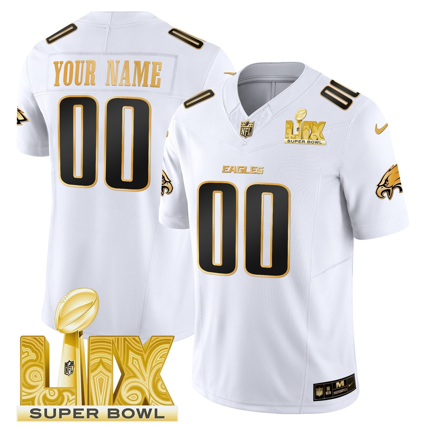 PHI Super Bowl LIX Patch Gold Vapor Limited Custom Jersey - All Stitched-DTD