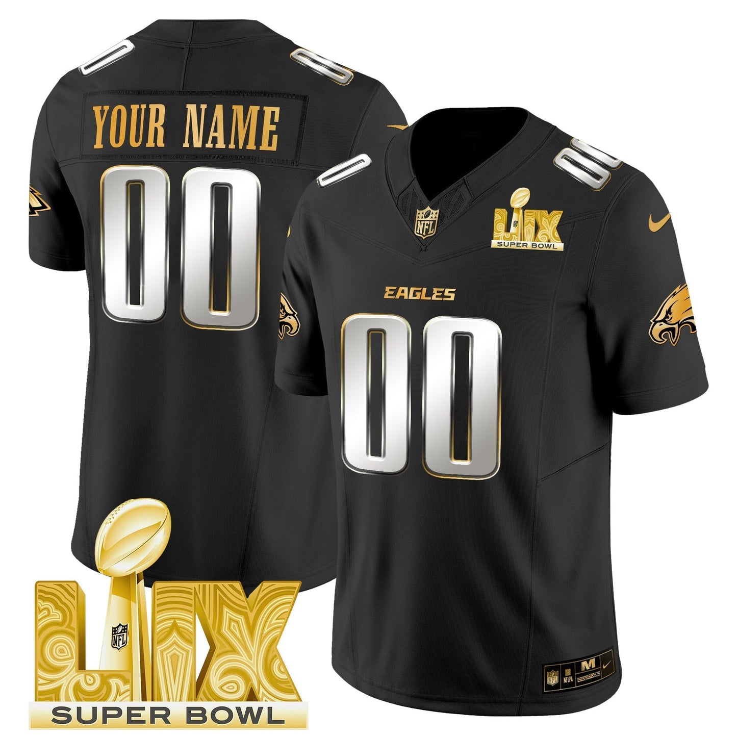 PHI Super Bowl LIX Patch Gold Vapor Limited Custom Jersey - All Stitched-DTD