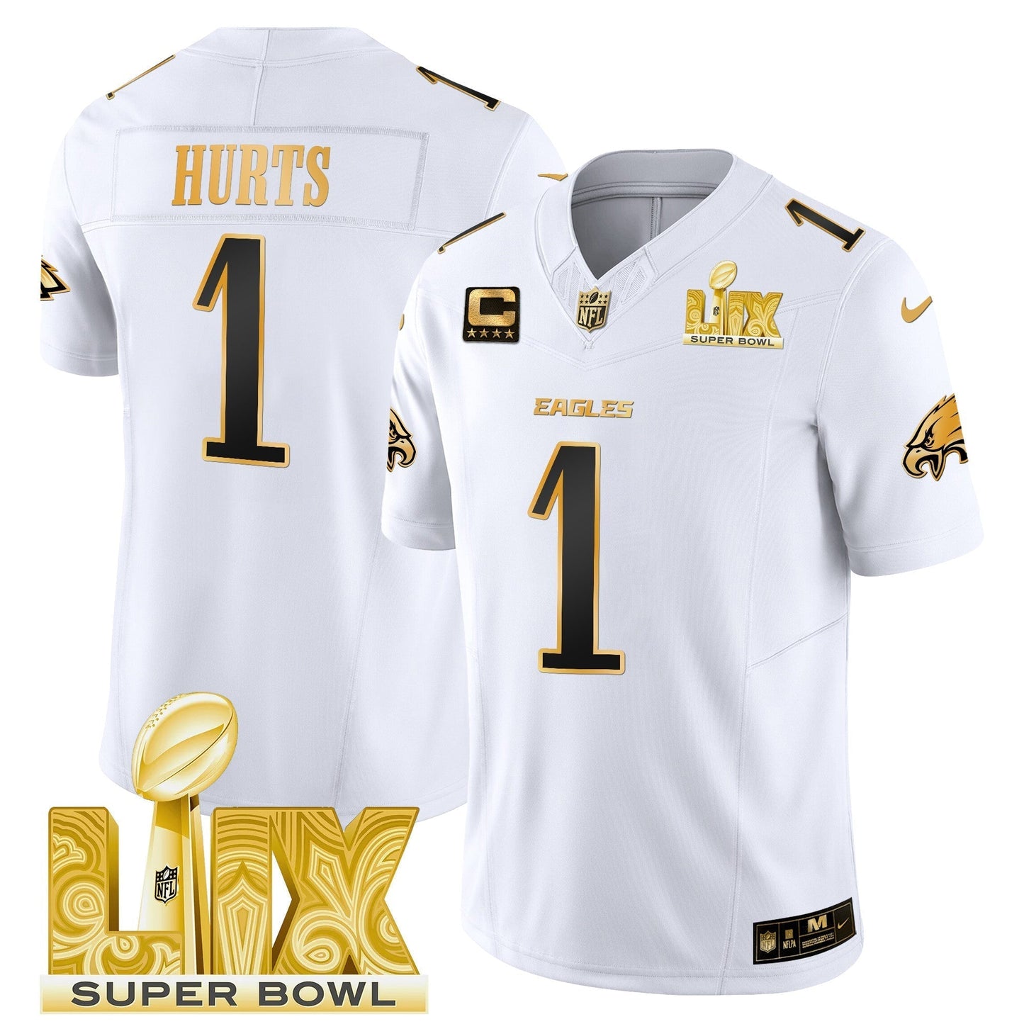 PHI Super Bowl LIX Patch Gold Vapor Limited Jersey - All Stitched-DTD