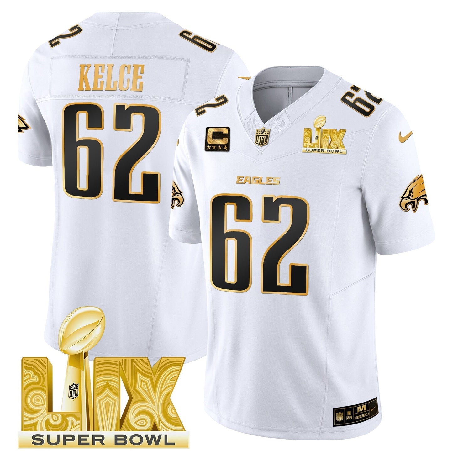 PHI Super Bowl LIX Patch Gold Vapor Limited Jersey - All Stitched-DTD
