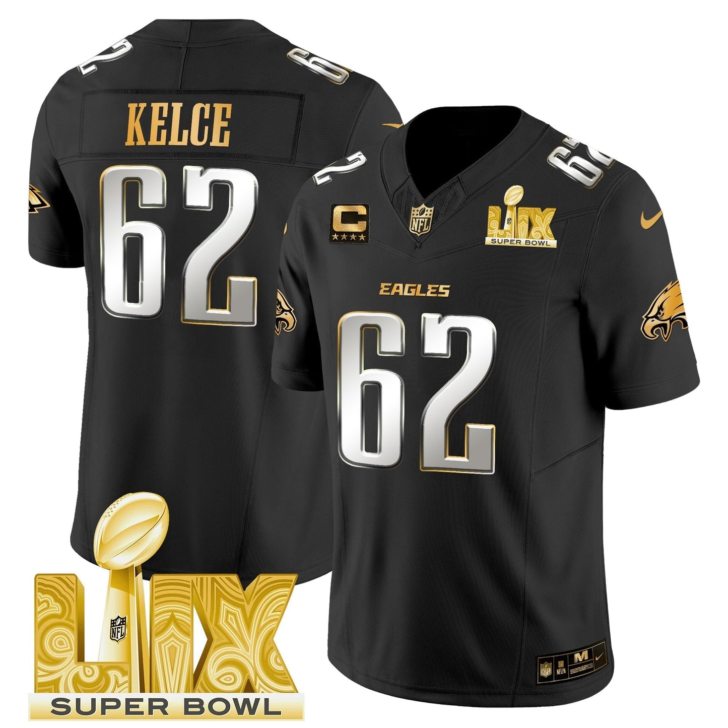 PHI Super Bowl LIX Patch Gold Vapor Limited Jersey - All Stitched-DTD