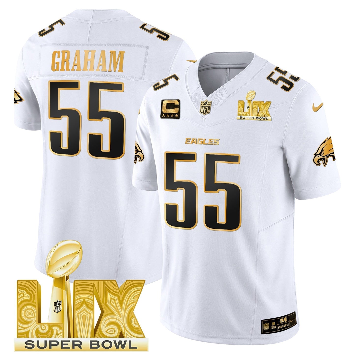 PHI Super Bowl LIX Patch Gold Vapor Limited Jersey - All Stitched-DTD