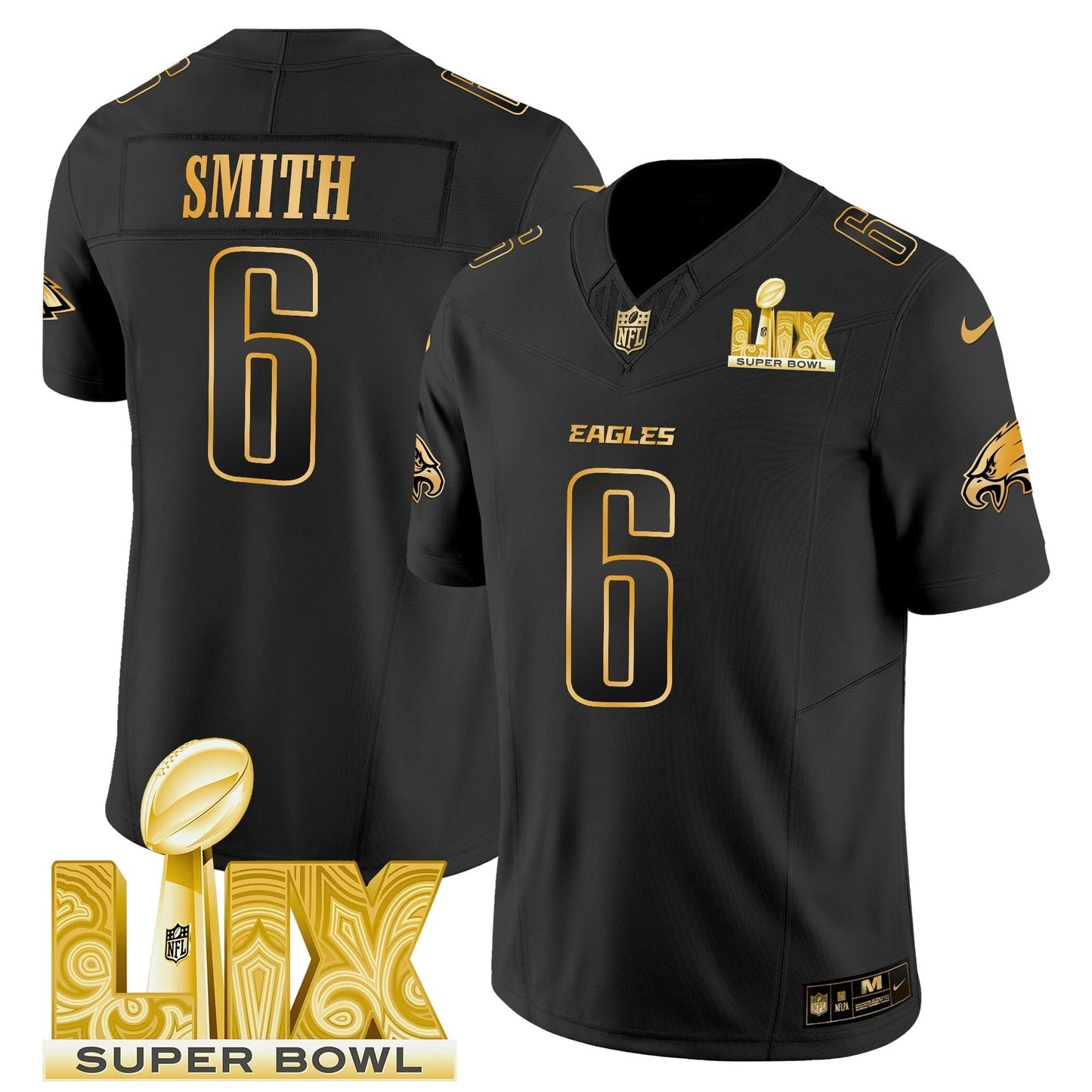 PHI Super Bowl LIX Patch Gold Vapor Limited Jersey - All Stitched-DTD