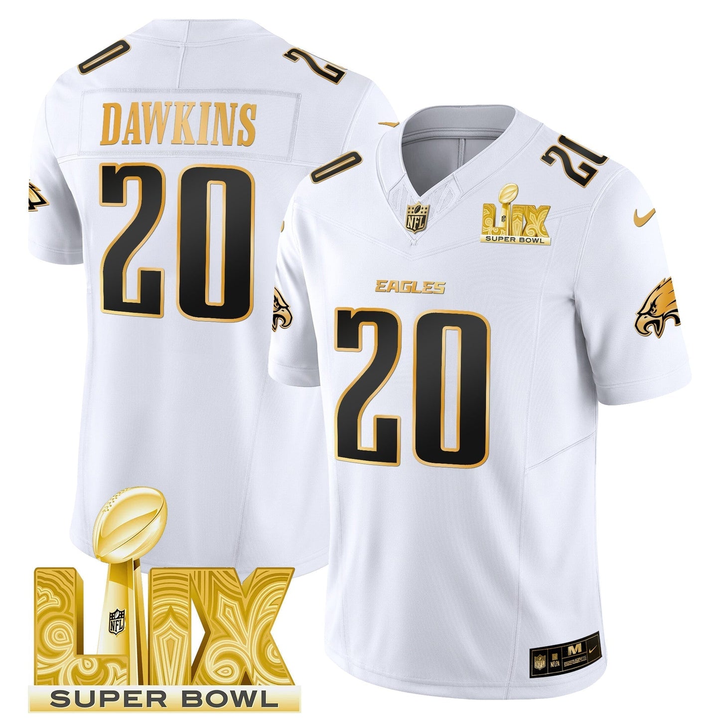 PHI Super Bowl LIX Patch Gold Vapor Limited Jersey - All Stitched-DTD