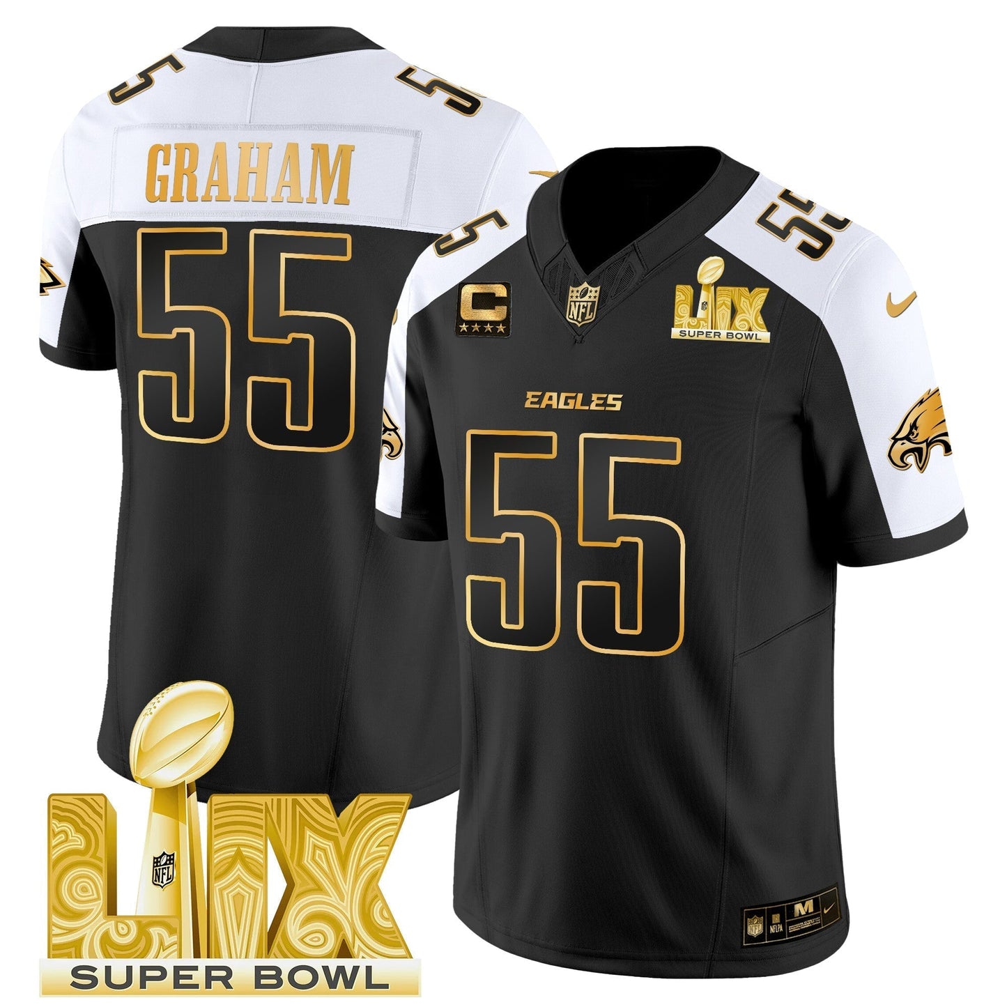 PHI Super Bowl LIX Patch Gold Vapor Limited Jersey - All Stitched-DTD