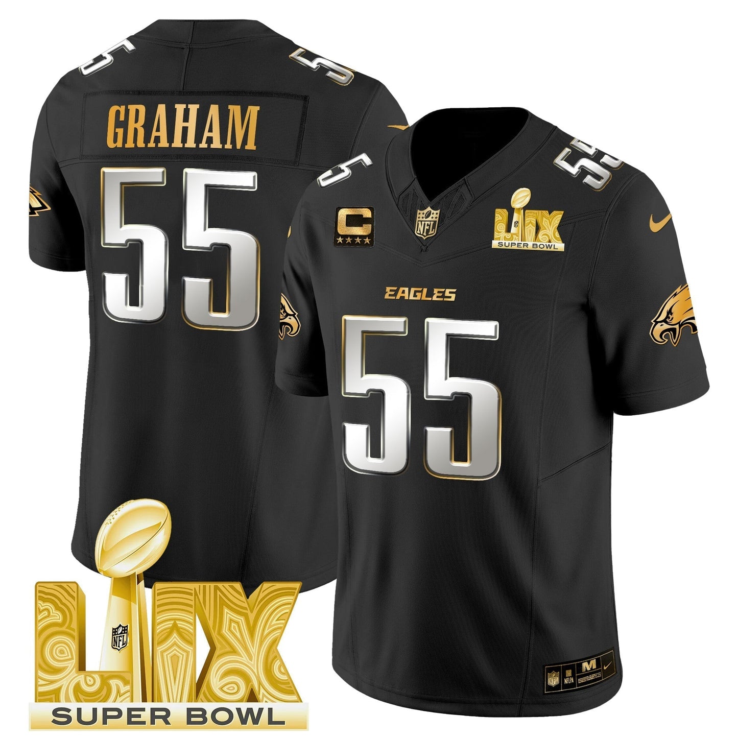 PHI Super Bowl LIX Patch Gold Vapor Limited Jersey - All Stitched-DTD
