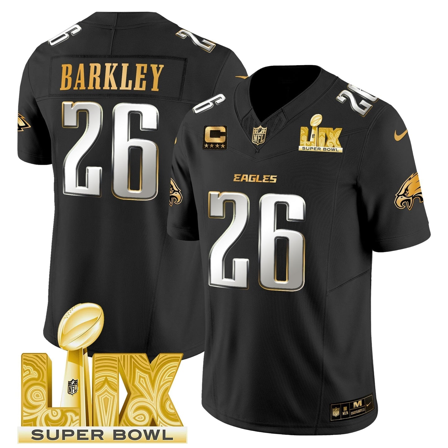 PHI Super Bowl LIX Patch Gold Vapor Limited Jersey - All Stitched-DTD