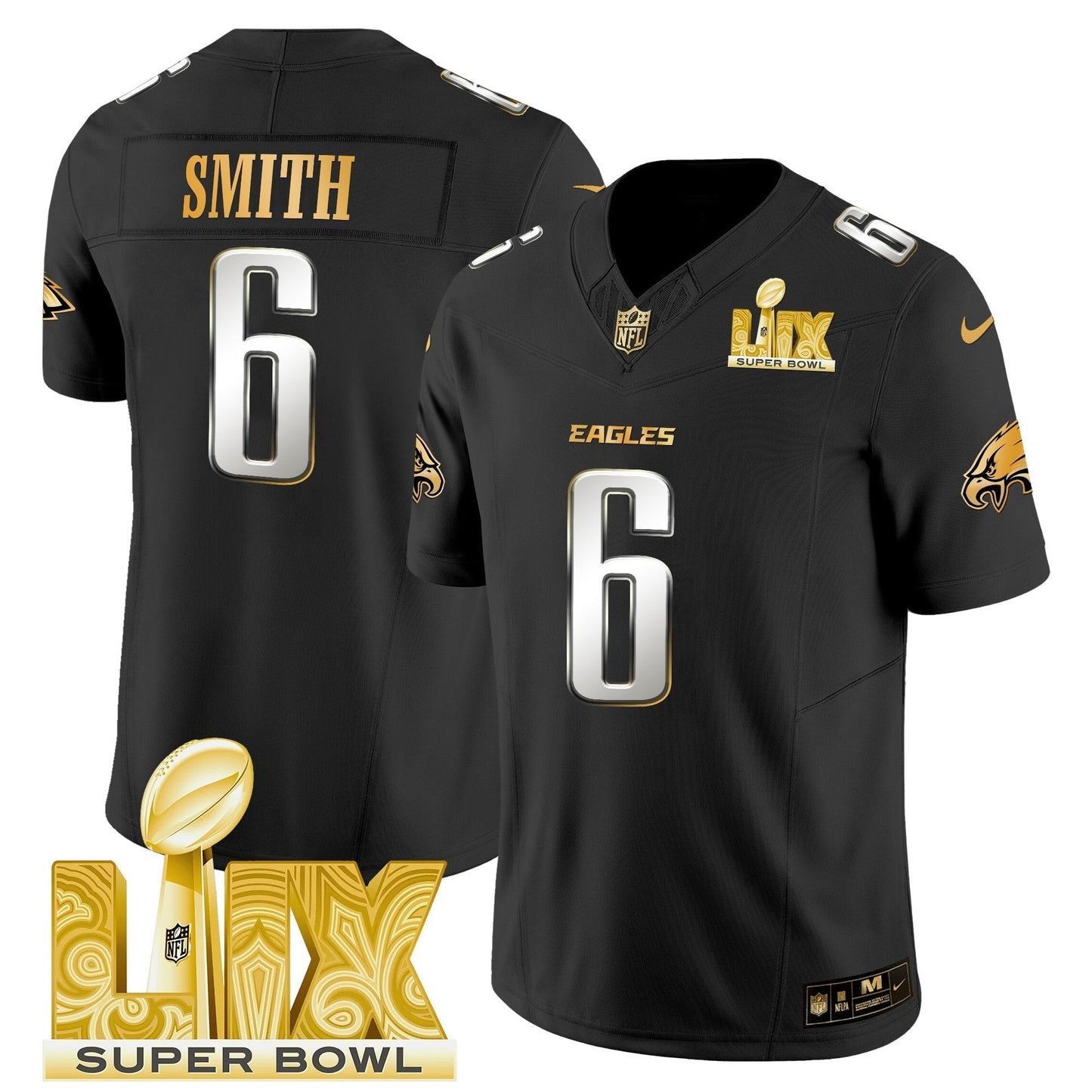 PHI Super Bowl LIX Patch Gold Vapor Limited Jersey - All Stitched-DTD