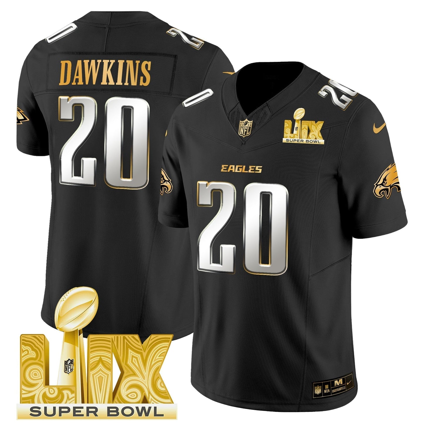 PHI Super Bowl LIX Patch Gold Vapor Limited Jersey - All Stitched-DTD
