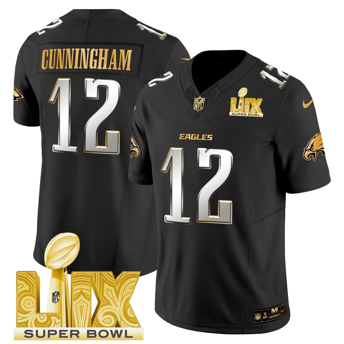 PHI Super Bowl LIX Patch Gold Vapor Limited Jersey - All Stitched-DTD