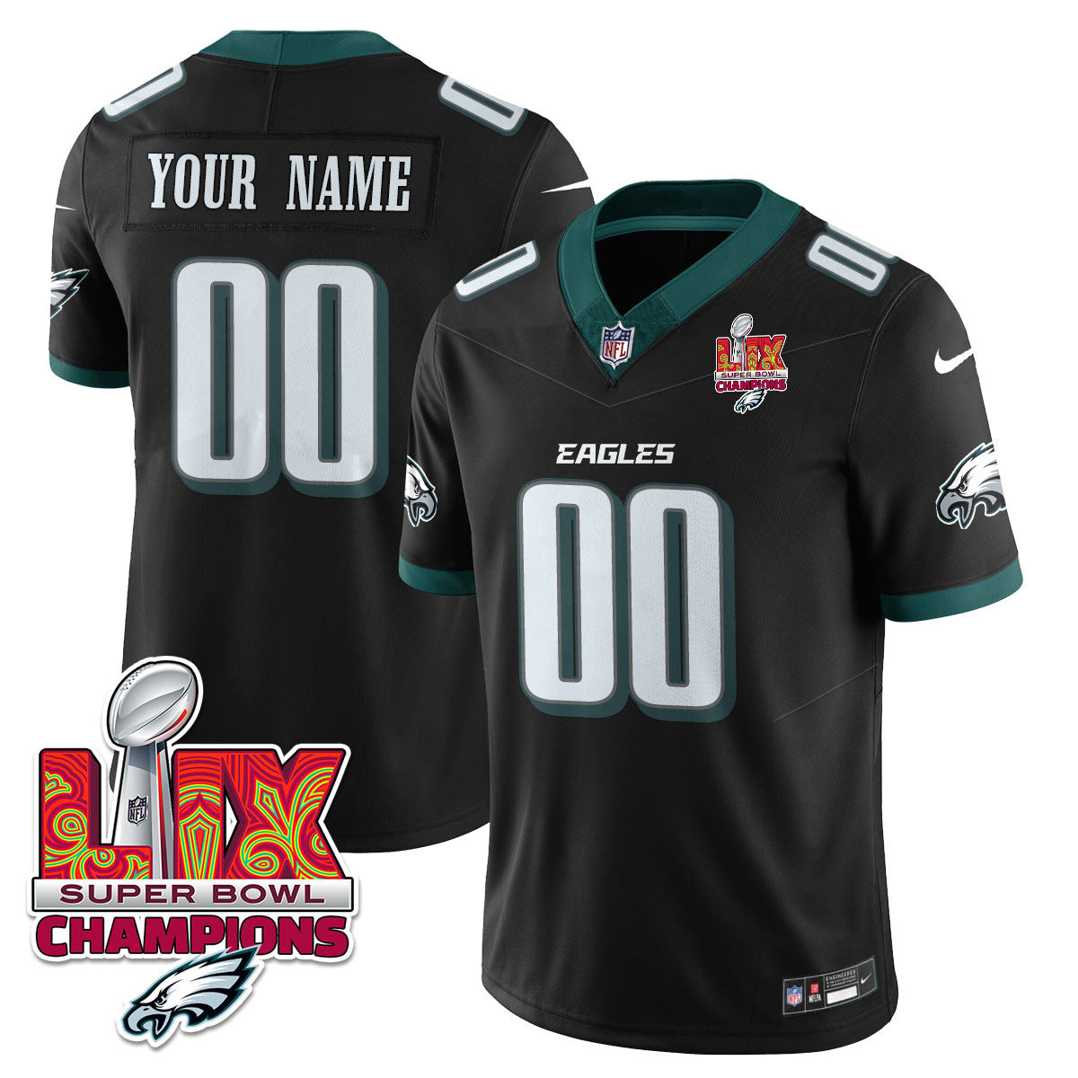 Custom Name/Gender PHI Super Bowl LIX Champions Vapor Limited Jersey - All Stitched-DTD