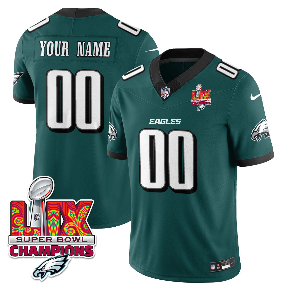Custom Name/Gender PHI Super Bowl LIX Champions Vapor Limited Jersey - All Stitched-DTD