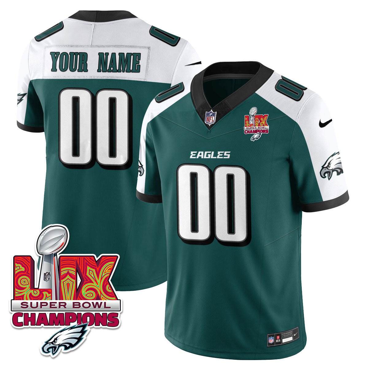 Custom Name/Gender PHI Super Bowl LIX Champions Vapor Limited Jersey - All Stitched-DTD