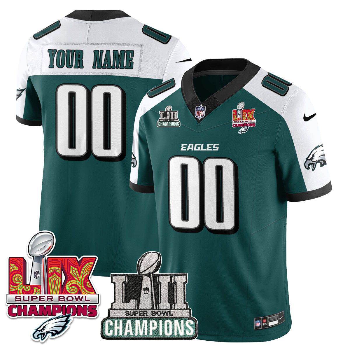 Custom Name/Gender PHI LII-LIX Super Bowl Champions Vapor Limited Jersey - All Stitched-DTD