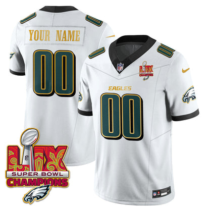 Custom Name/Gender PHI Super Bowl LIX Champions Gold Trim Vapor Limited Jersey - All Stitched-DTD