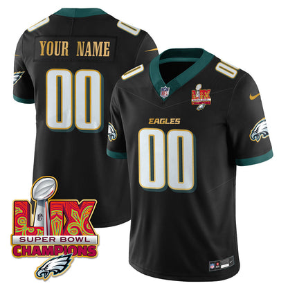 Custom Name/Gender PHI Super Bowl LIX Champions Gold Trim Vapor Limited Jersey - All Stitched-DTD