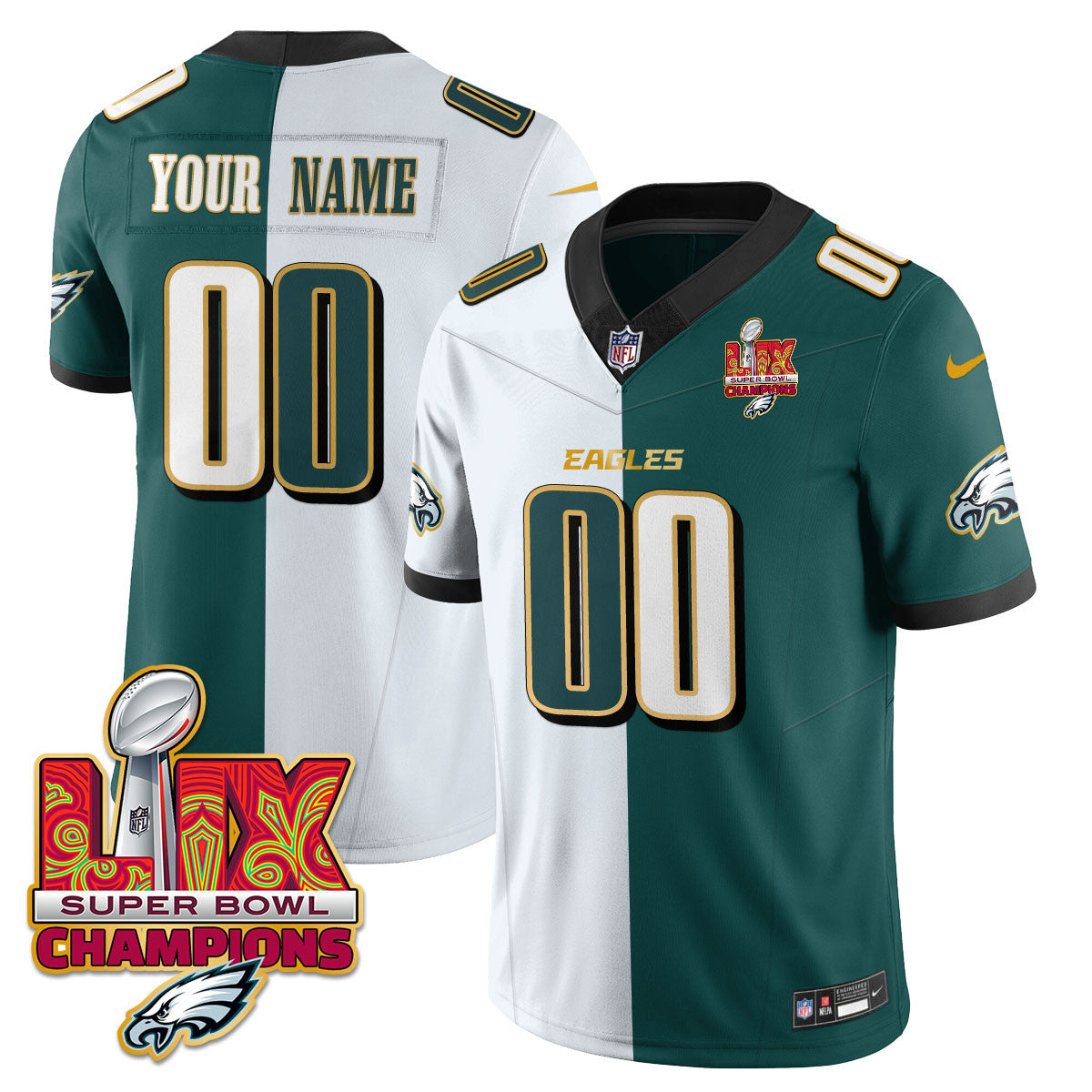 Custom Name/Gender PHI Super Bowl LIX Champions Gold Trim Vapor Limited Jersey - All Stitched-DTD