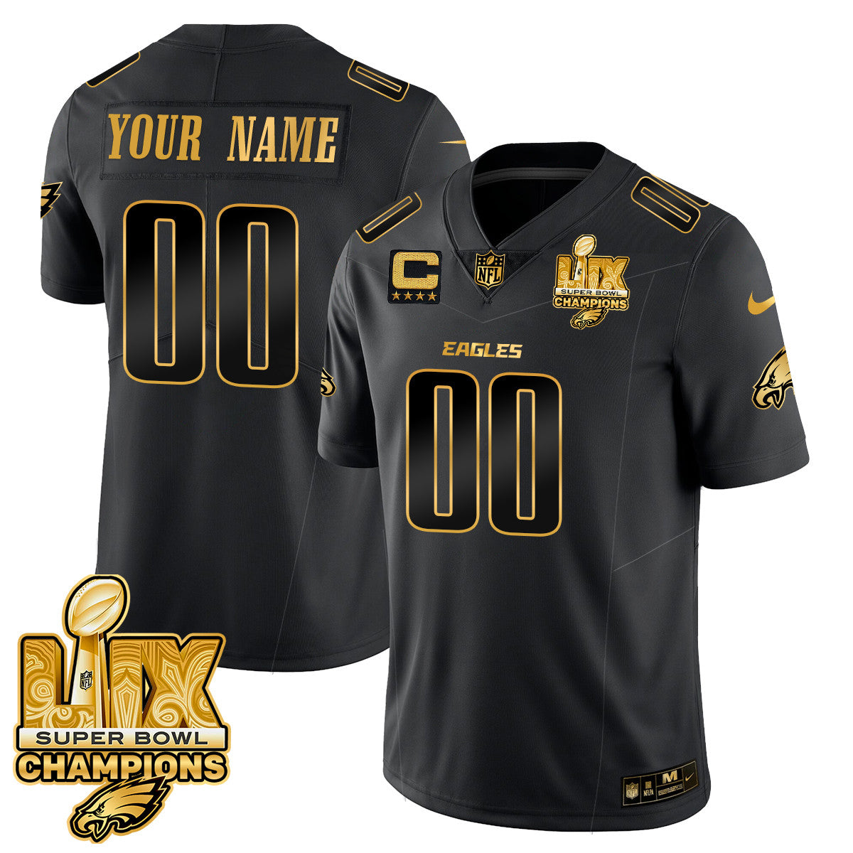 Custom Name/Gender PHI Super Bowl LIX Champions Gold Trim Vapor Limited Jersey - All Stitched-DTD