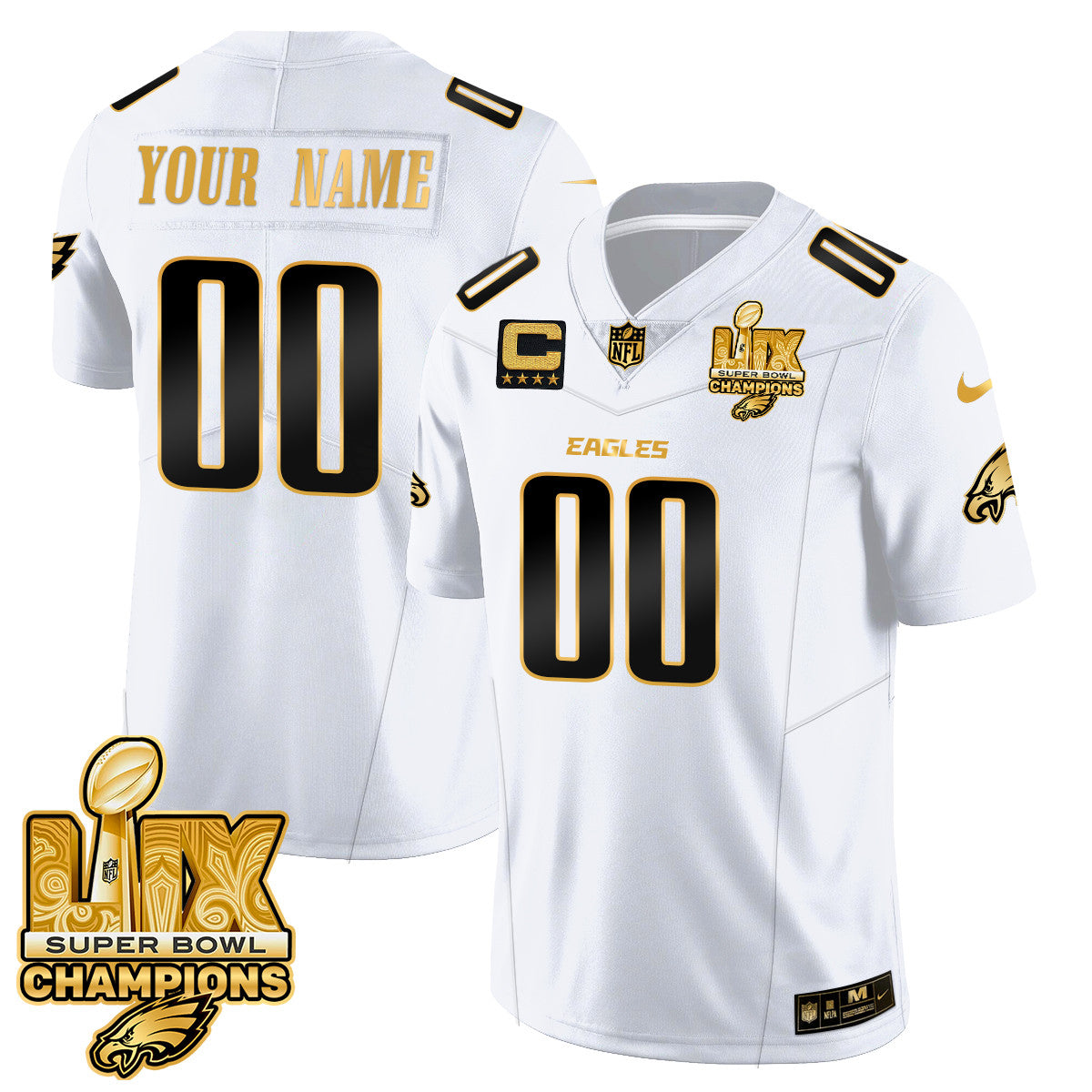 Custom Name/Gender PHI Super Bowl LIX Champions Gold Trim Vapor Limited Jersey - All Stitched-DTD