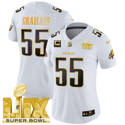 Women's PHI Super Bowl LIX Patch Gold Vapor Limited Jersey - All Stitched-DTD