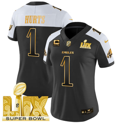 Women's PHI Super Bowl LIX Patch Gold Vapor Limited Jersey - All Stitched-DTD