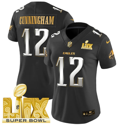 Women's PHI Super Bowl LIX Patch Gold Vapor Limited Jersey - All Stitched-DTD