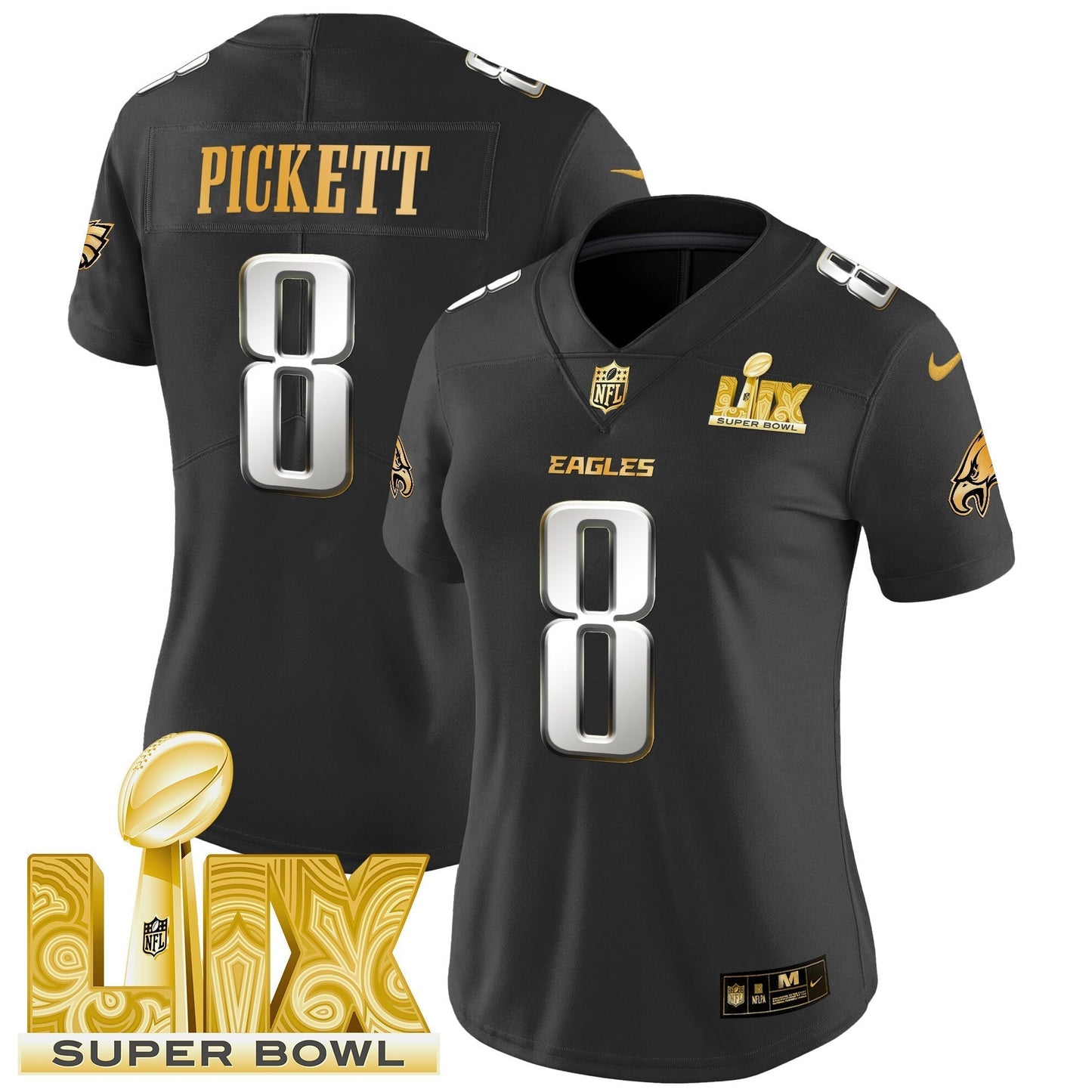 Women's PHI Super Bowl LIX Patch Gold Vapor Limited Jersey - All Stitched-DTD