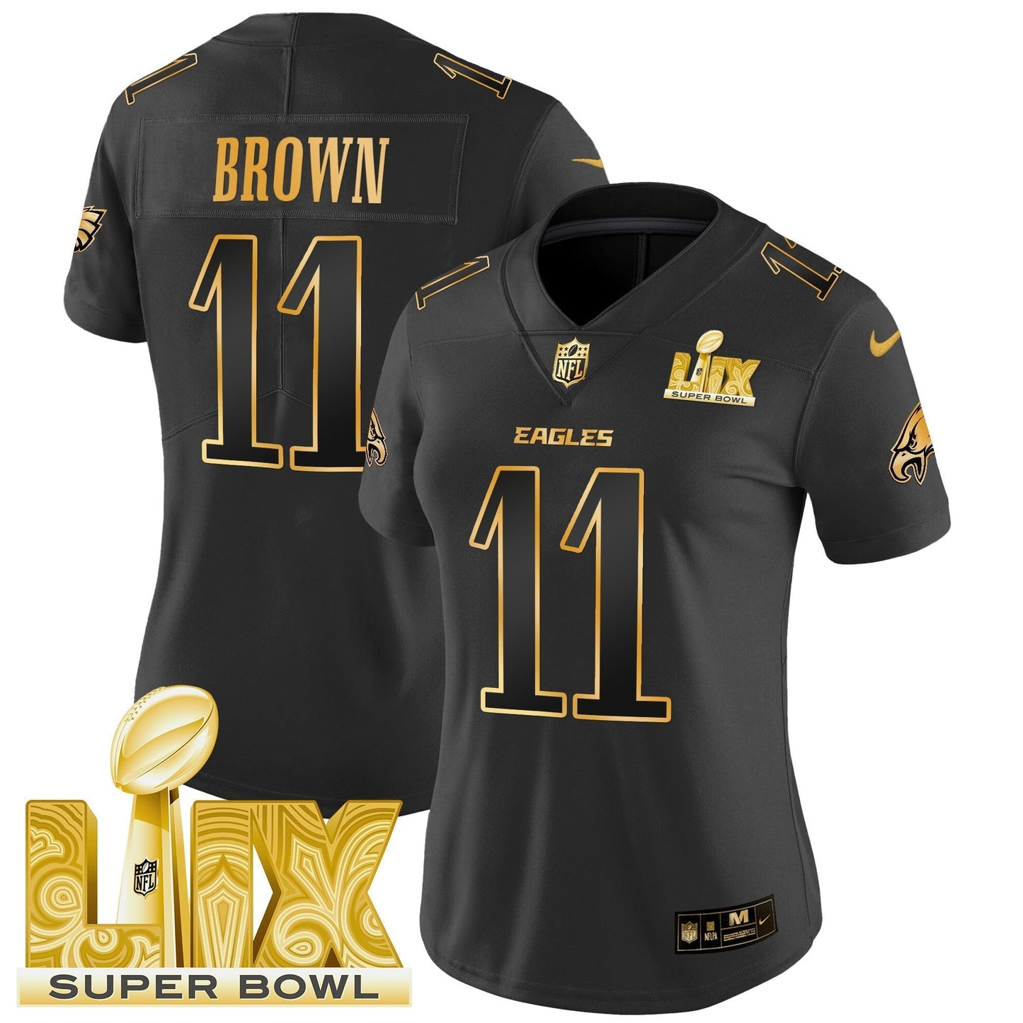 Women's PHI Super Bowl LIX Patch Gold Vapor Limited Jersey - All Stitched-DTD