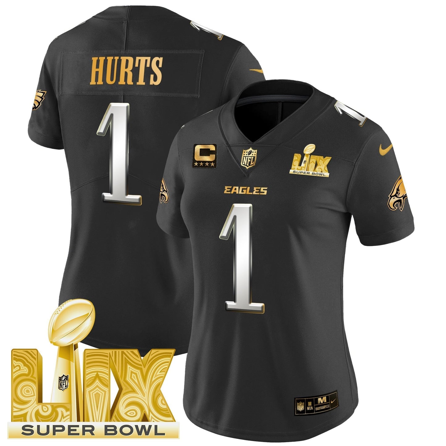 Women's PHI Super Bowl LIX Patch Gold Vapor Limited Jersey - All Stitched-DTD