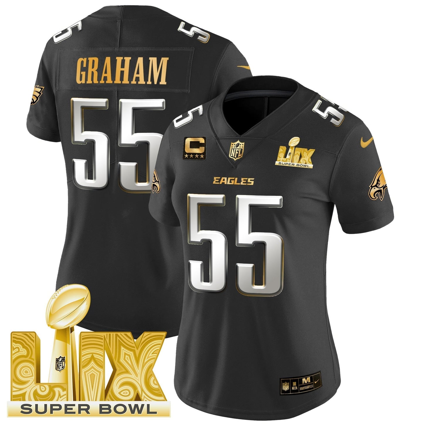 Women's PHI Super Bowl LIX Patch Gold Vapor Limited Jersey - All Stitched-DTD