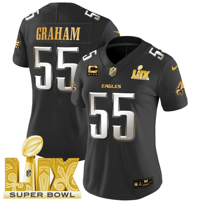 Women's PHI Super Bowl LIX Patch Gold Vapor Limited Jersey - All Stitched-DTD