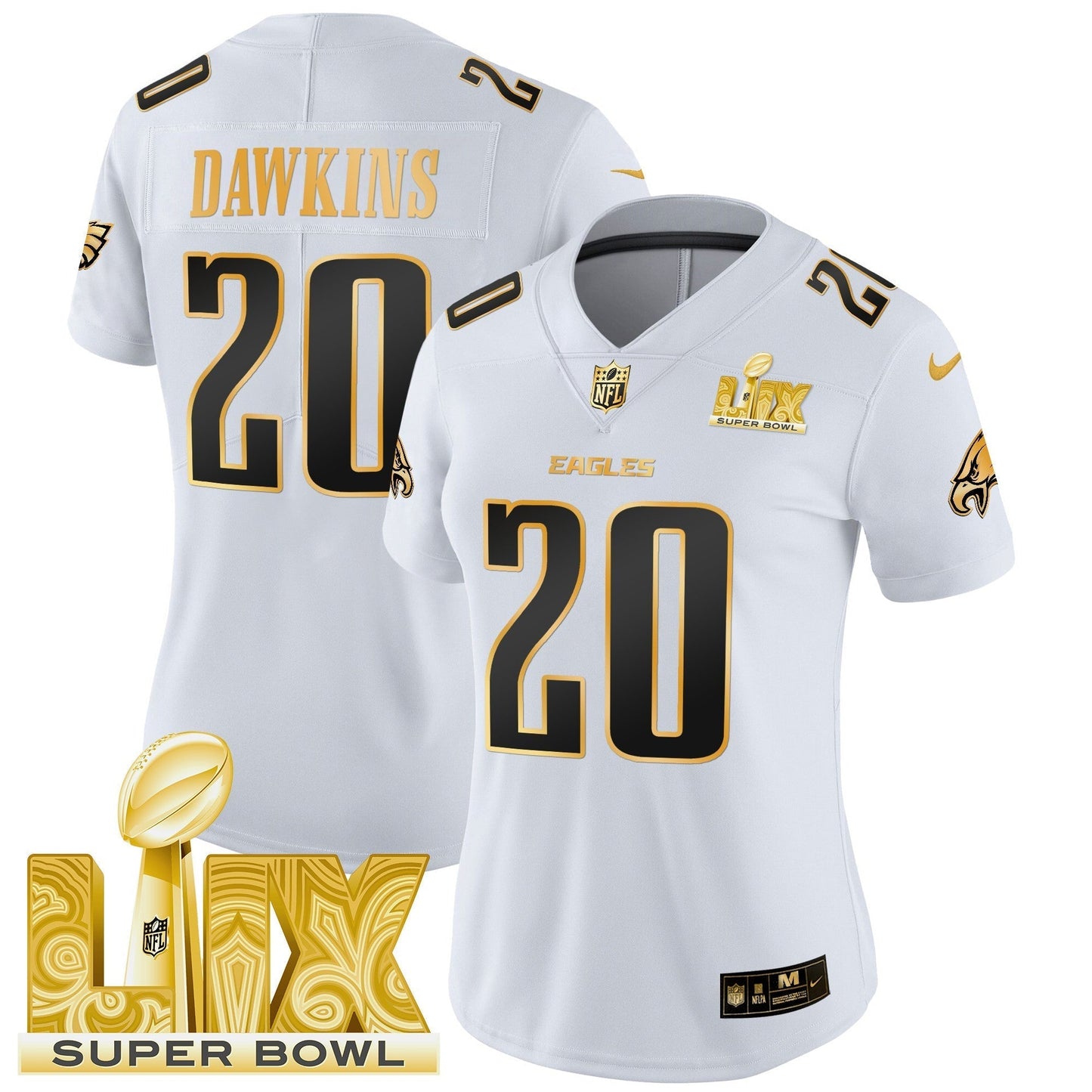 Women's PHI Super Bowl LIX Patch Gold Vapor Limited Jersey - All Stitched-DTD