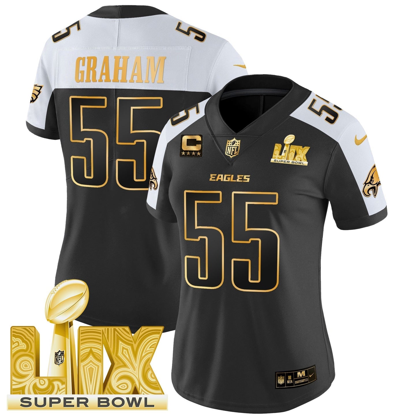 Women's PHI Super Bowl LIX Patch Gold Vapor Limited Jersey - All Stitched-DTD
