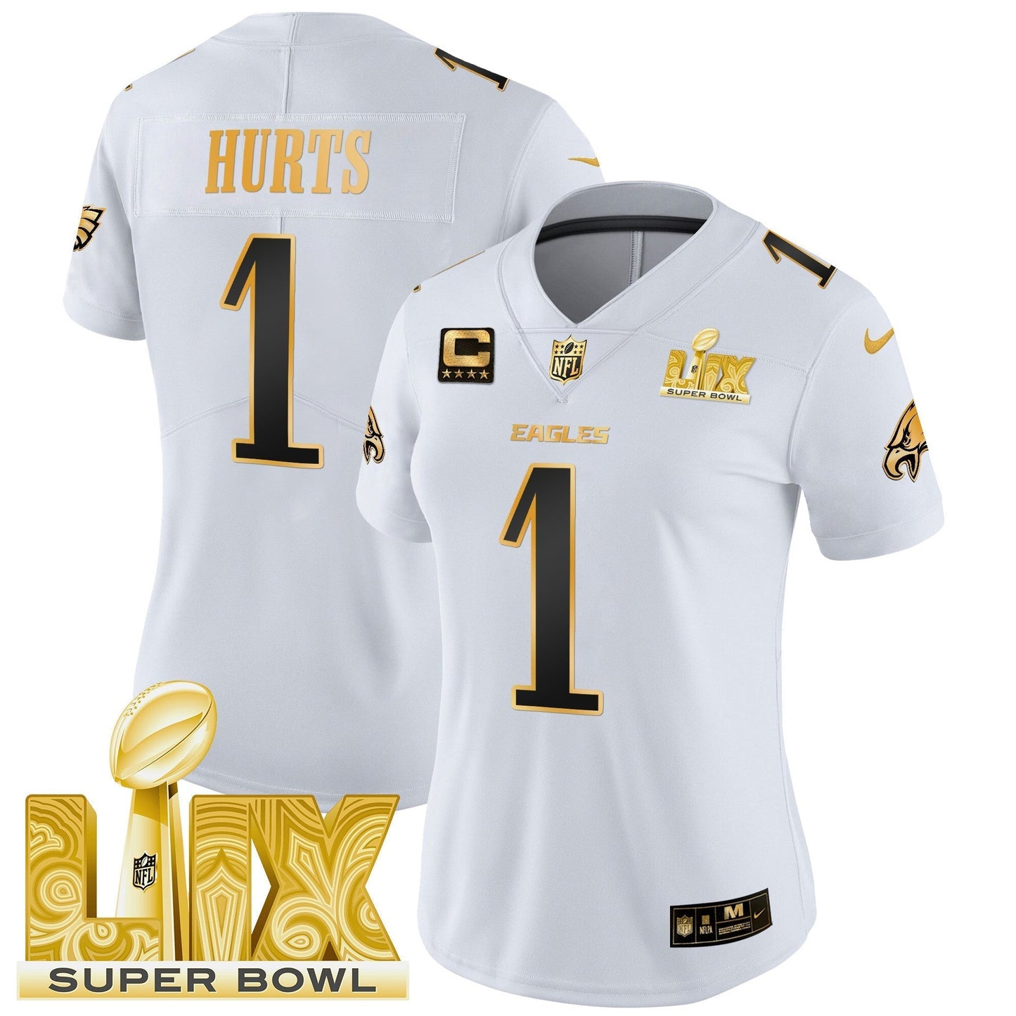 Women's PHI Super Bowl LIX Patch Gold Vapor Limited Jersey - All Stitched-DTD