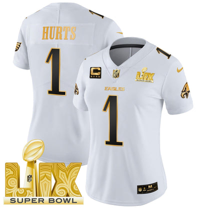 Women's PHI Super Bowl LIX Patch Gold Vapor Limited Jersey - All Stitched-DTD