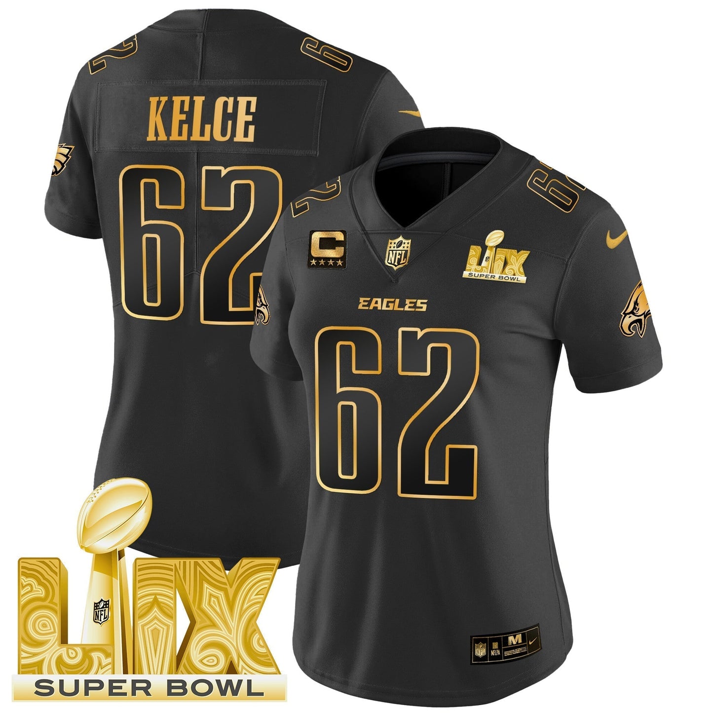 Women's PHI Super Bowl LIX Patch Gold Vapor Limited Jersey - All Stitched-DTD
