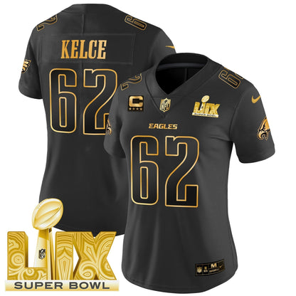 Women's PHI Super Bowl LIX Patch Gold Vapor Limited Jersey - All Stitched-DTD