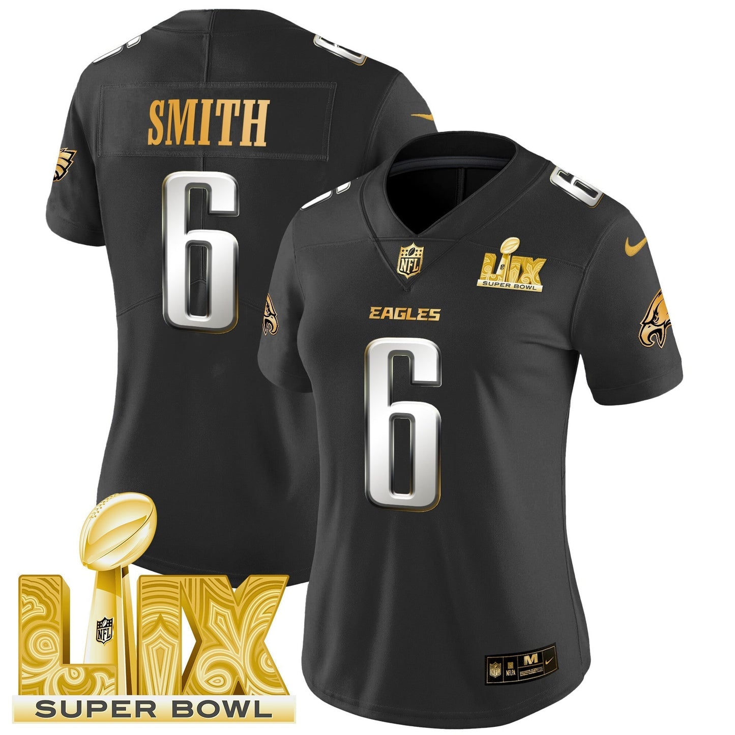 Women's PHI Super Bowl LIX Patch Gold Vapor Limited Jersey - All Stitched-DTD