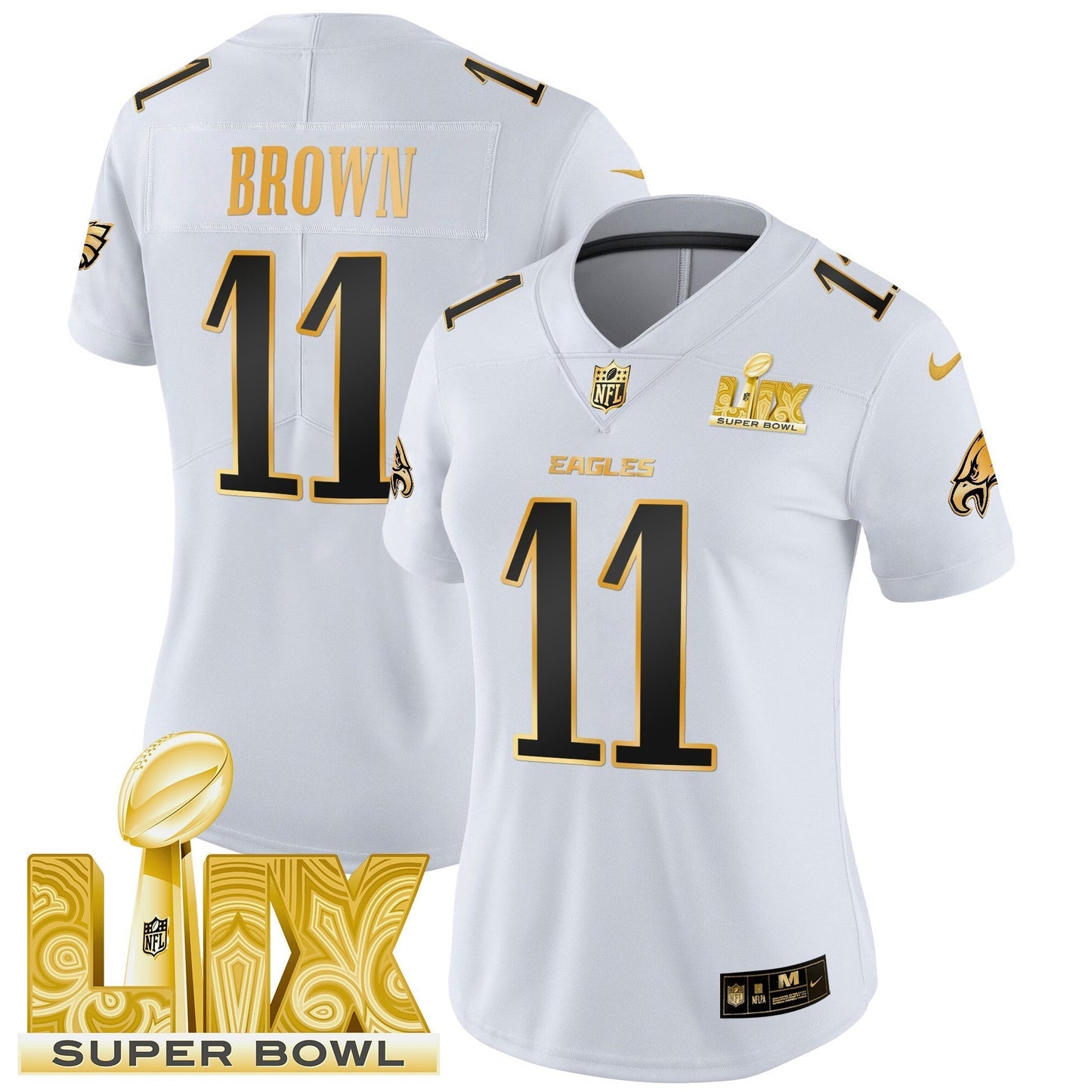 Women's PHI Super Bowl LIX Patch Gold Vapor Limited Jersey - All Stitched-DTD