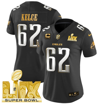 Women's PHI Super Bowl LIX Patch Gold Vapor Limited Jersey - All Stitched-DTD