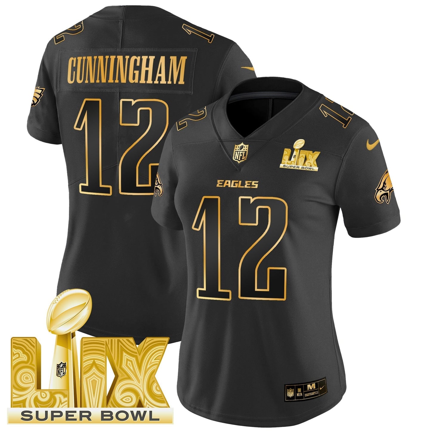 Women's PHI Super Bowl LIX Patch Gold Vapor Limited Jersey - All Stitched-DTD