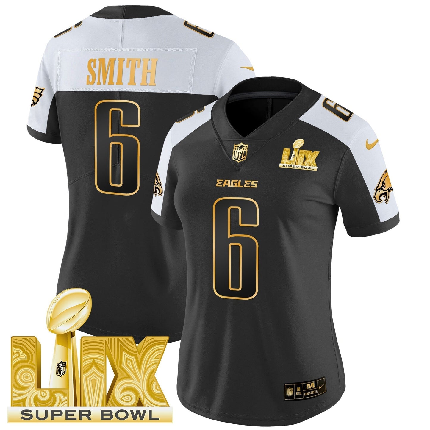 Women's PHI Super Bowl LIX Patch Gold Vapor Limited Jersey - All Stitched-DTD