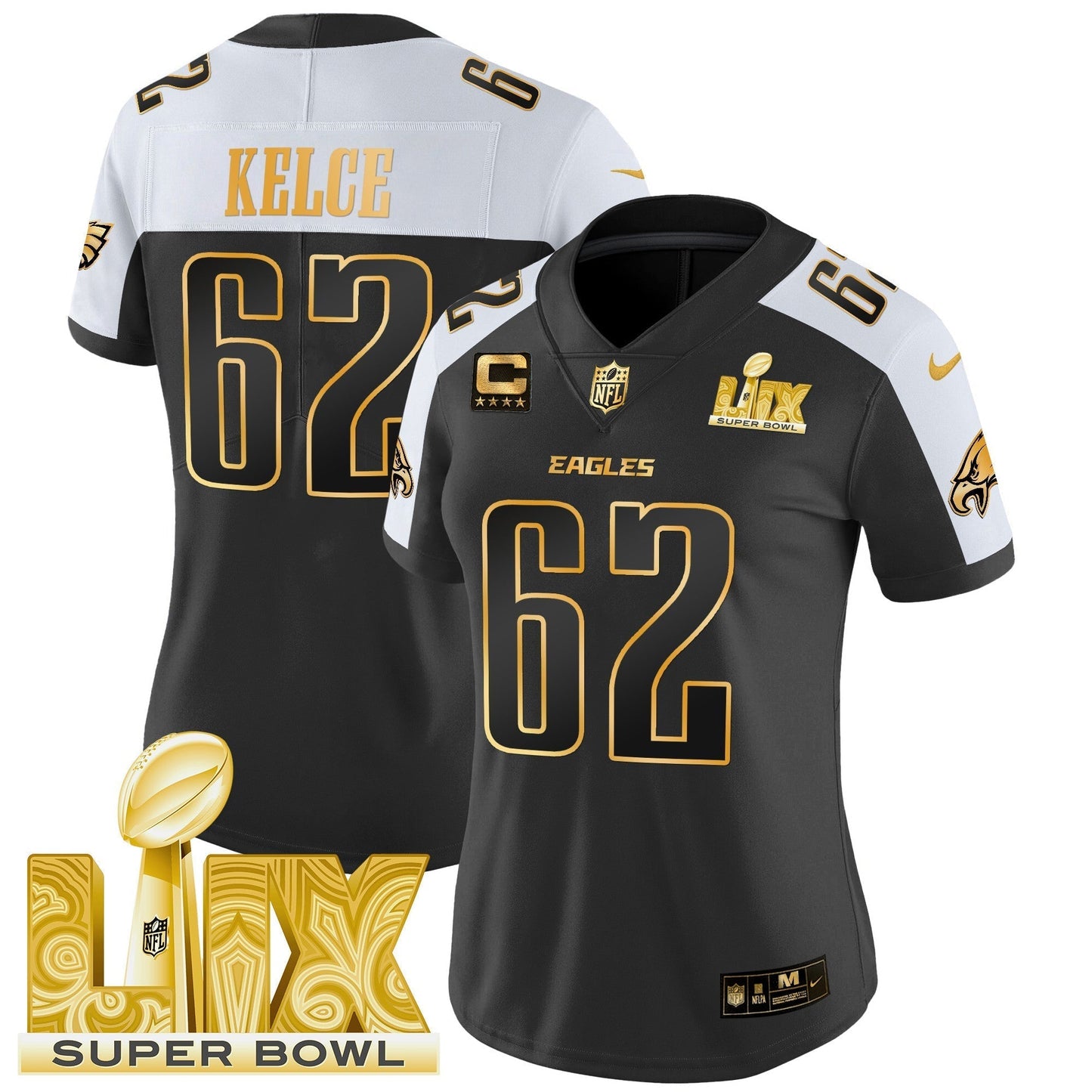 Women's PHI Super Bowl LIX Patch Gold Vapor Limited Jersey - All Stitched-DTD