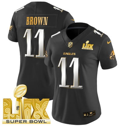 Women's PHI Super Bowl LIX Patch Gold Vapor Limited Jersey - All Stitched-DTD