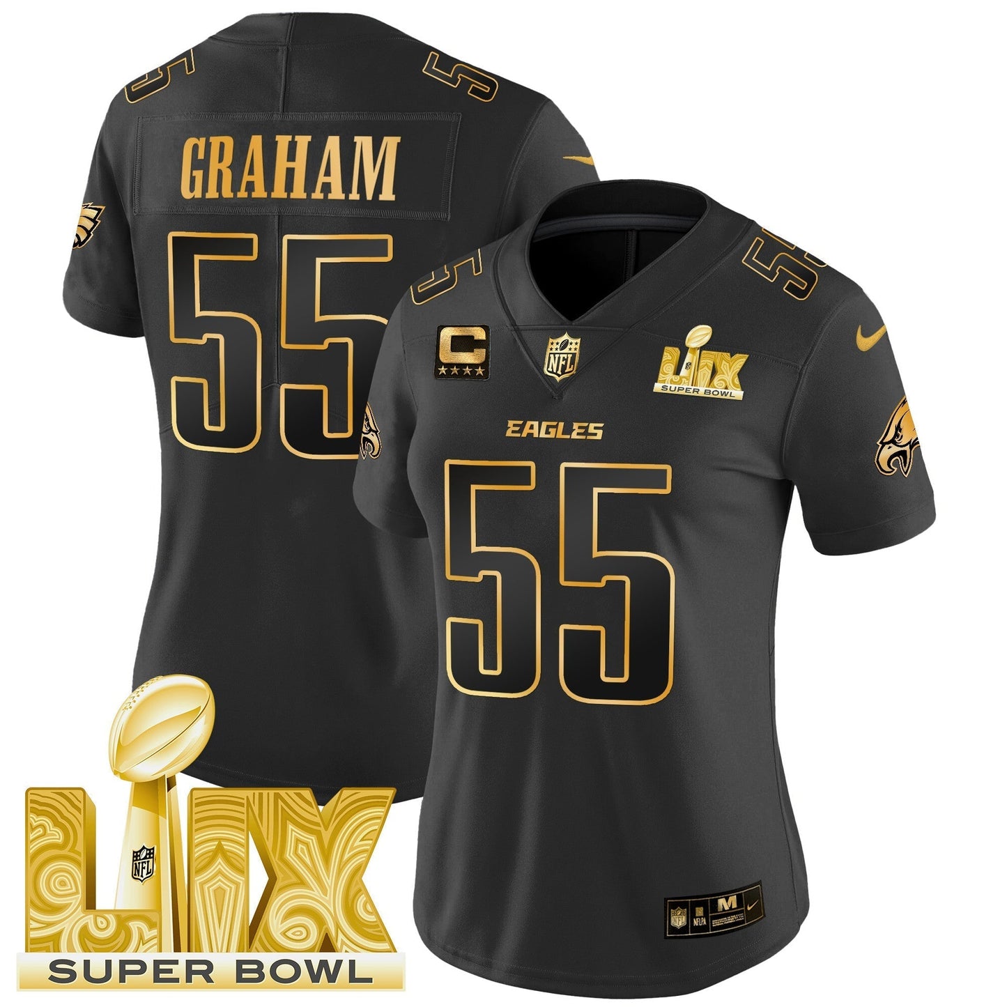 Women's PHI Super Bowl LIX Patch Gold Vapor Limited Jersey - All Stitched-DTD