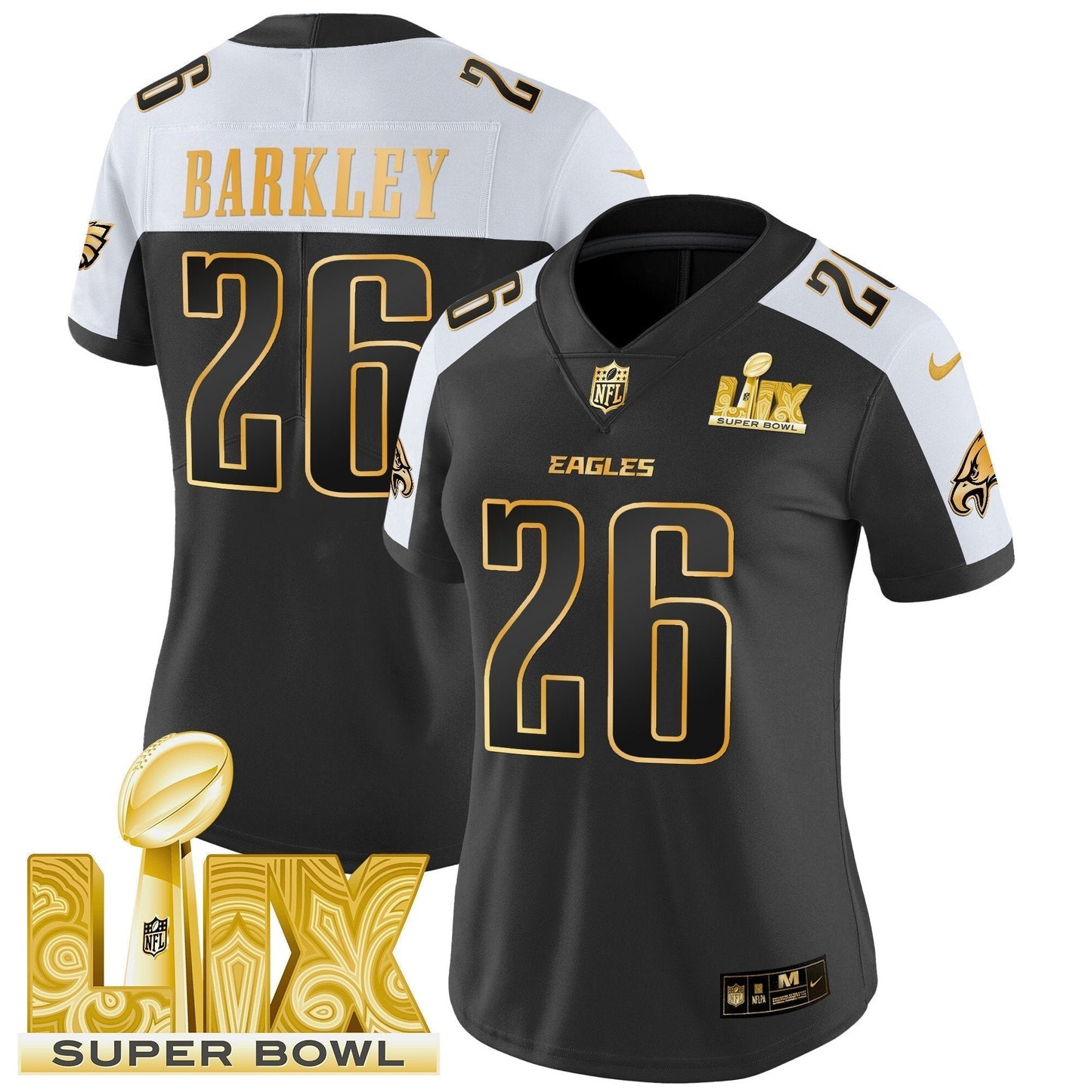 Women's PHI Super Bowl LIX Patch Gold Vapor Limited Jersey - All Stitched-DTD