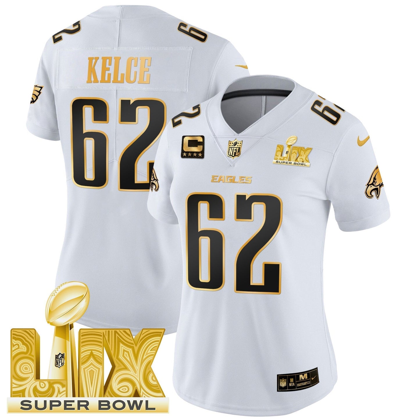 Women's PHI Super Bowl LIX Patch Gold Vapor Limited Jersey - All Stitched-DTD