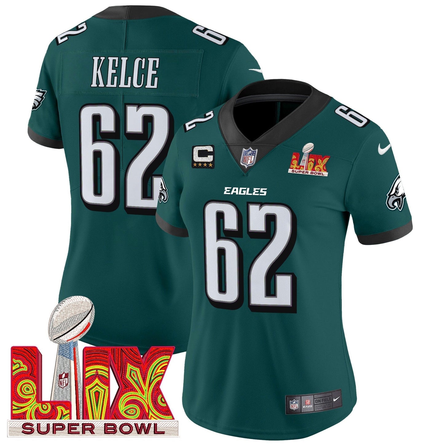 Women's PHI Super Bowl LIX Patch Vapor Limited Jersey - All Stitched-DTD