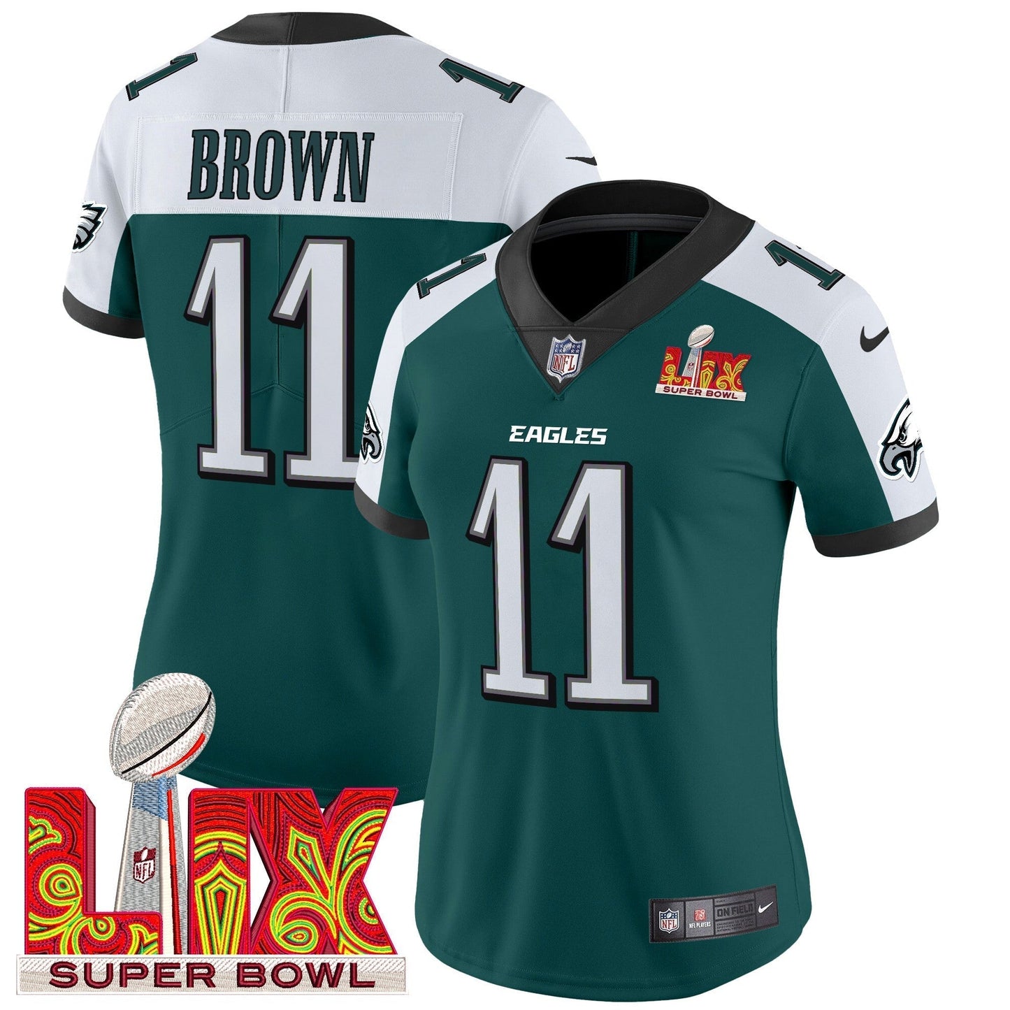 Women's PHI Super Bowl LIX Patch Vapor Limited Jersey - All Stitched-DTD