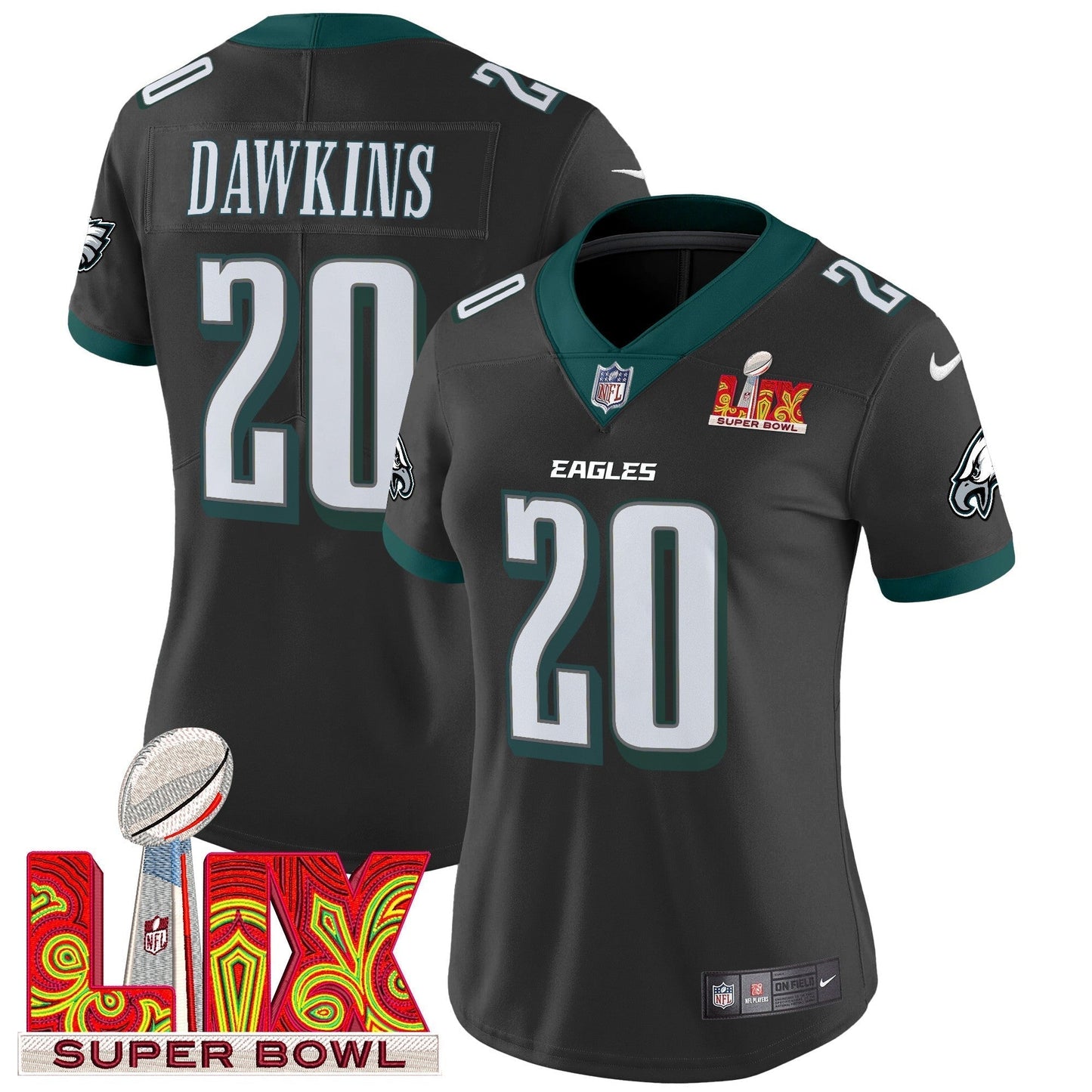 Women's PHI Super Bowl LIX Patch Vapor Limited Jersey - All Stitched-DTD